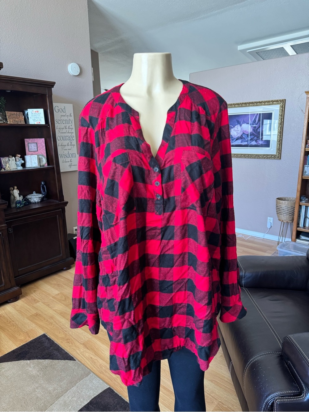 Torrid red & black plaid Henley style tunic-size  2X